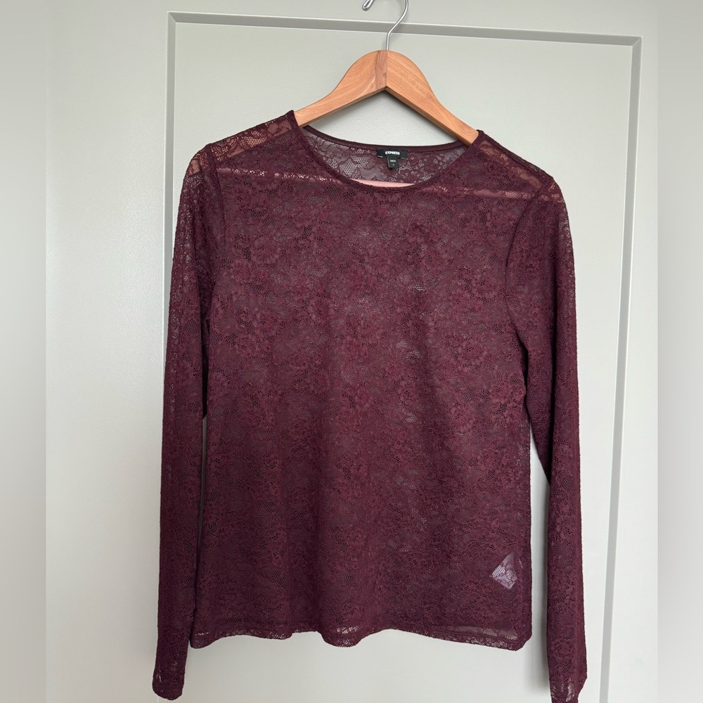 Express Burgundy floral lace shirt
